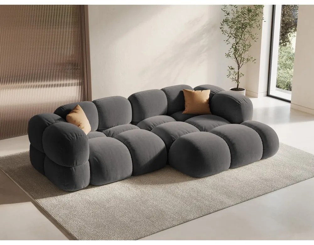 Szürke bársony sarokkanapé (jobb oldali-heverő résszel) Loretto – Cosmopolitan Design