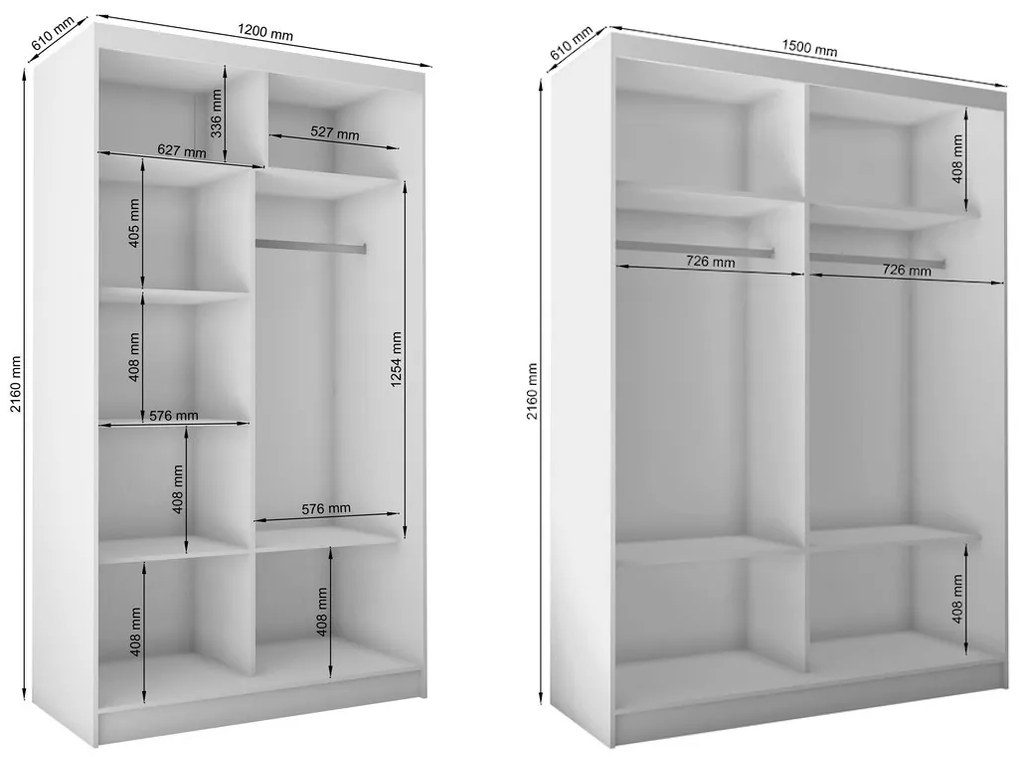 TOMASO tolóajtós ruhásszekrény tükörrel, fekete, 120x216x61