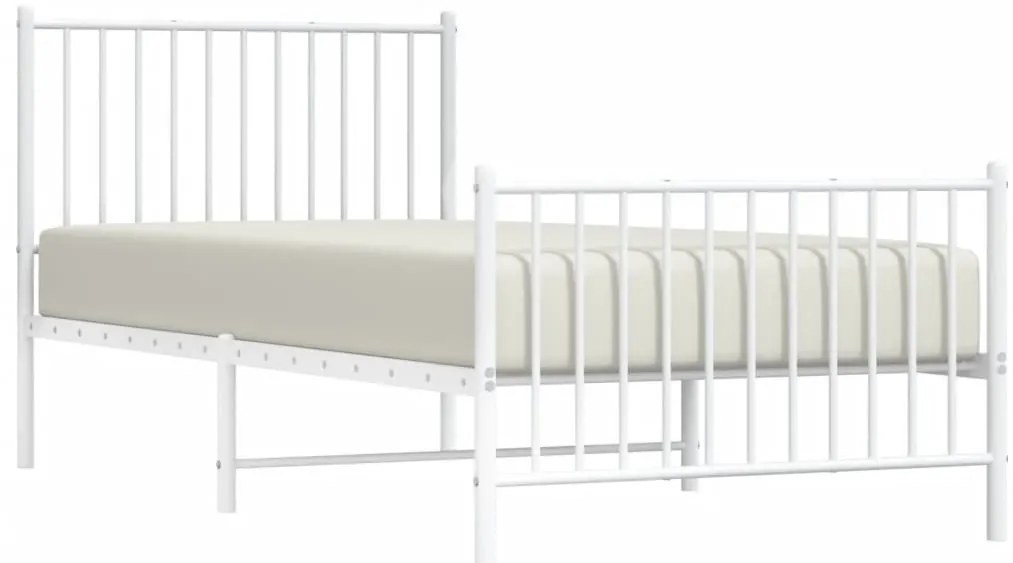 fehér fém ágykeret fej- és lábtámlával 90x200 cm