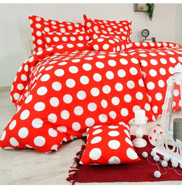 EMI Dots piros ágyneműhuzat, A standard egyszemélyes ágy szett tartalma: 1x 140x200 + 1x 70x90