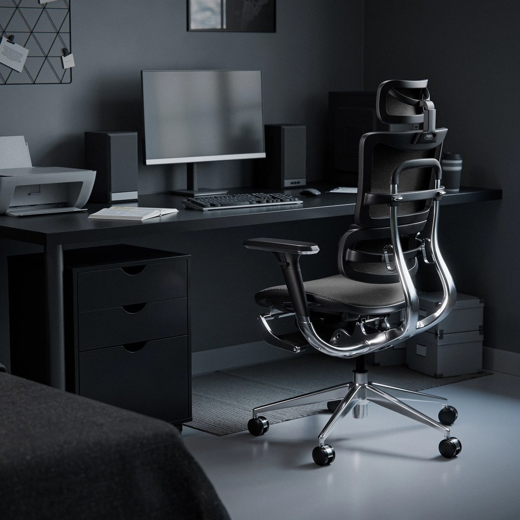 Ergonomikus irodai szék lábtartóval Normal Size, fekete-szürke: Diablo V-Master
