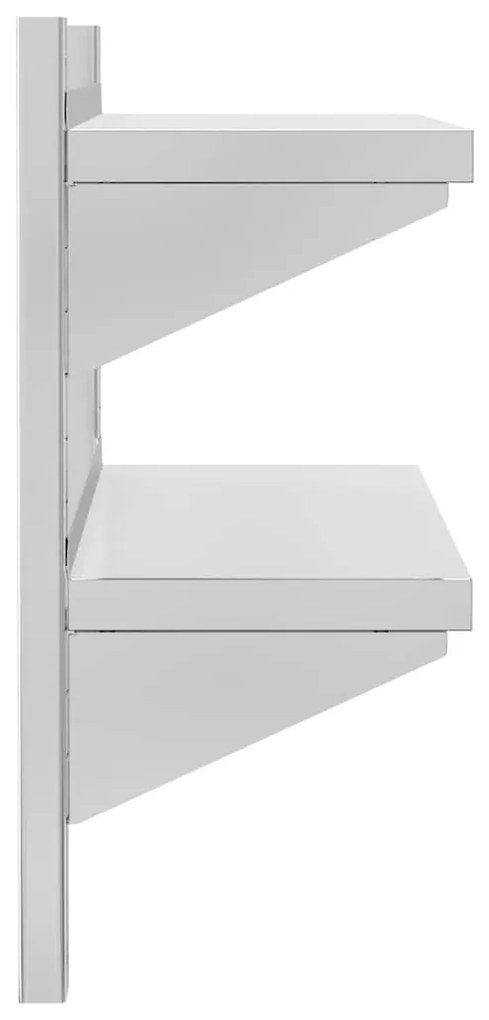 2 szintes ezüst rozsdamentes acél fali polc 75 x 23,5 x 60 cm