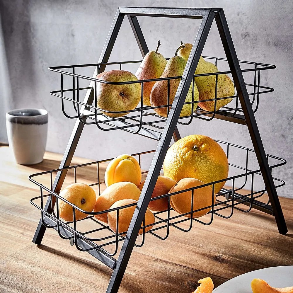 GRID két emeletes fém tároló, fekete 33 cm