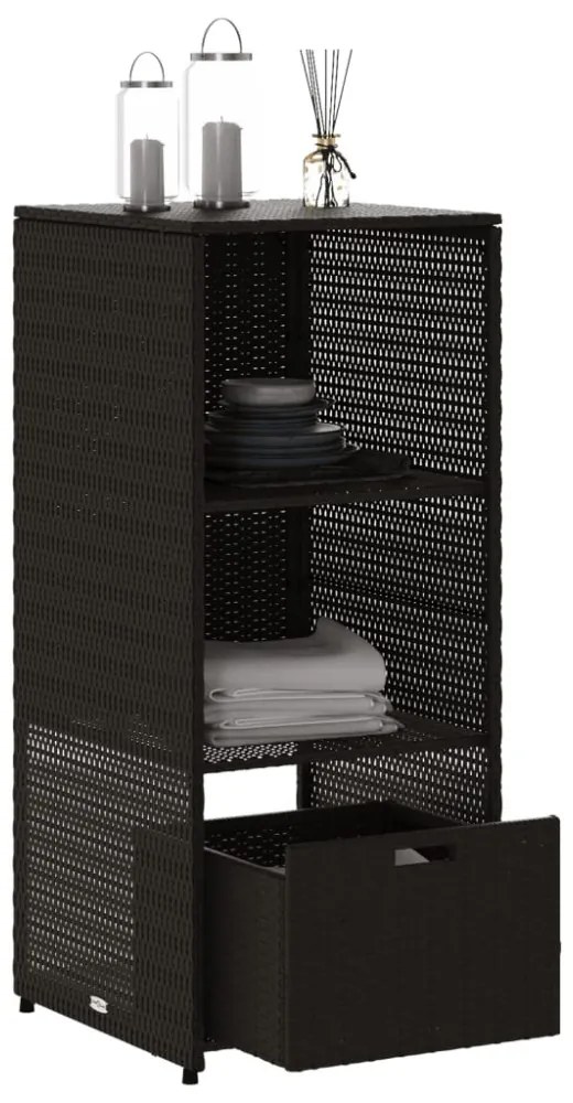 fekete polyrattan kerti tárolószekrény 50 x 55 x 115 cm