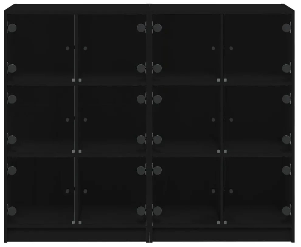 fekete szerelt fa könyvespolc ajtóval 136 x 37 x 109 cm