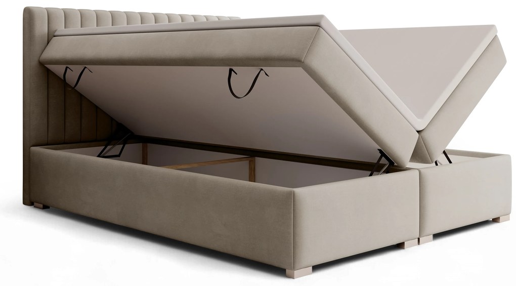 Solani kontinentális ágy 160x200 tárolóval - bézs Castel 15 bársony