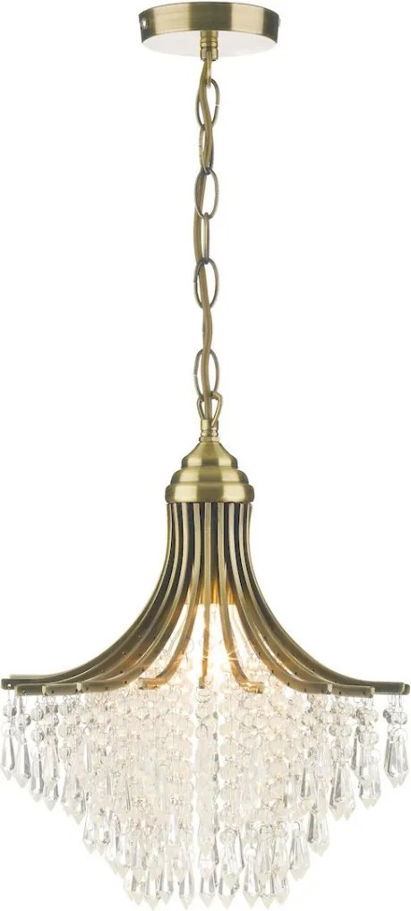 DAR LIGHTING SUR0108 SURI Kristály Függesztett Lámpa Antik Sárgaréz, Átlátszó E27 IP20