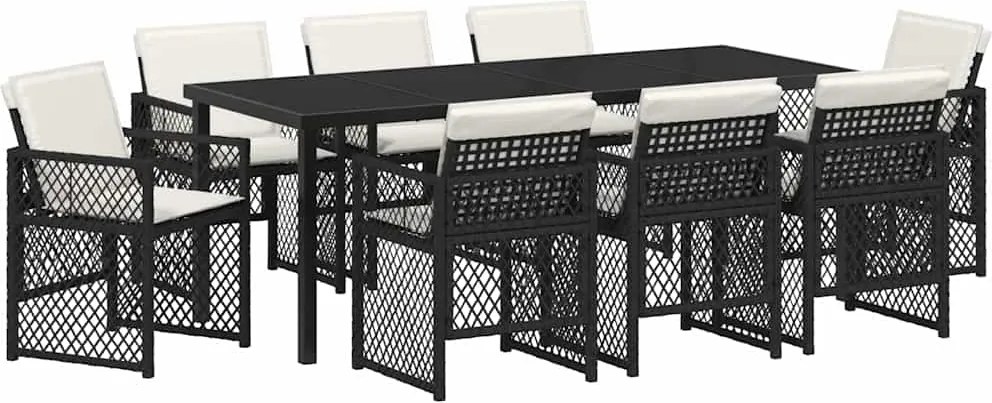 vidaXL Kert étkező szett 9 pcs Fekete polirattan