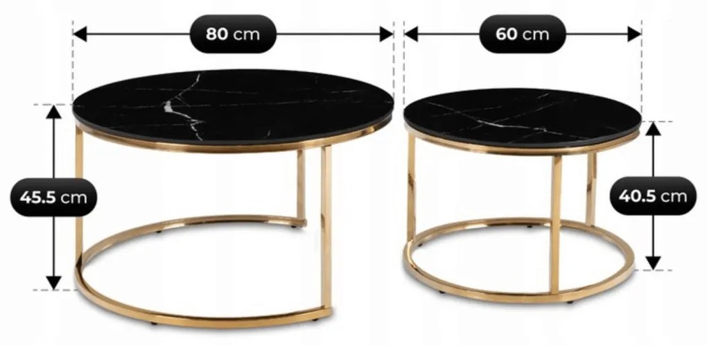 Fekete Márvány/Arany Dohányzóasztal Szett MILANO