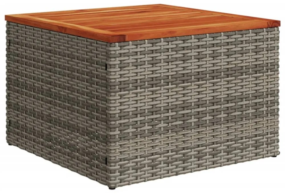 szürke polyrattan és akácfa kerti asztal 55 x 55 x 37 cm
