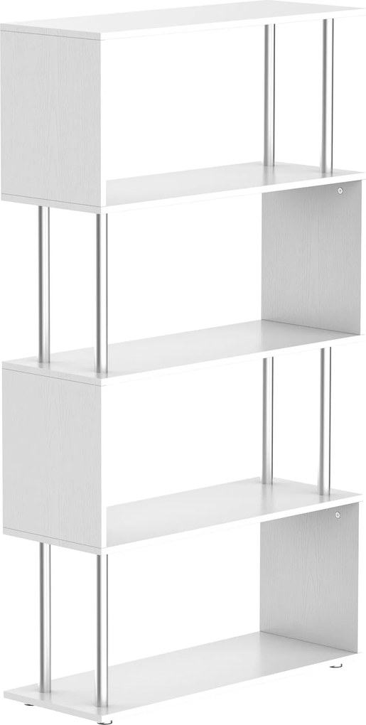 HOMCOM S-alakú könyvespolc 4 szintes könyvespolc egység nappali irodai tanulmányhoz 80x30x145 cm Fehér | Aosom
