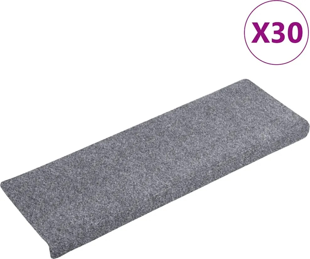 vidaXL 30 db öntapadós lépcsőszőnyeg, világosszürke, téglalap alakú széllel, 65 x 21 x 4 cm