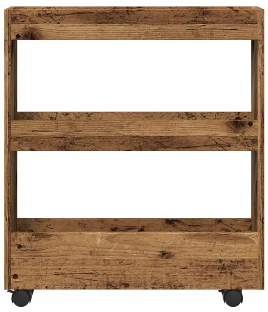 3 szintes antik fa színű szerelt fa keskeny tárolókocsi