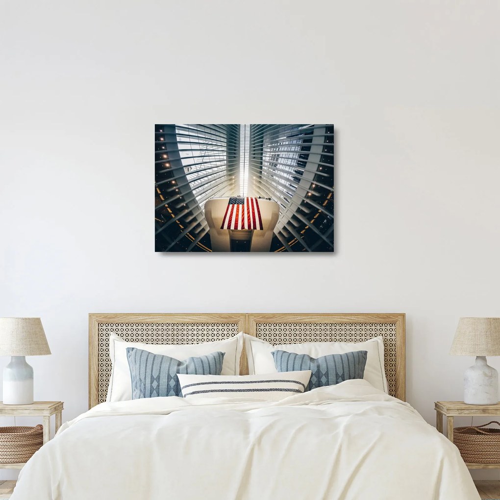 Építkezés az USA zászlóval képe (üvegen) (70x50 cm)