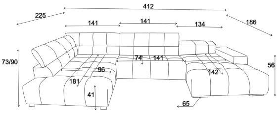 Sarokkanapé U alakban TROPEA balos szürke