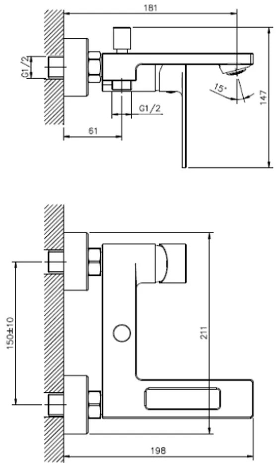 SOTBE LOFT SVART fekete modern falra szerelhető kádtöltő csaptelep + zuhanyszett