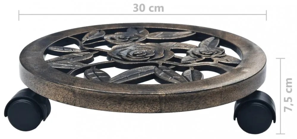 6 db bronzszínű gurulós műanyag virágtartó 30 cm