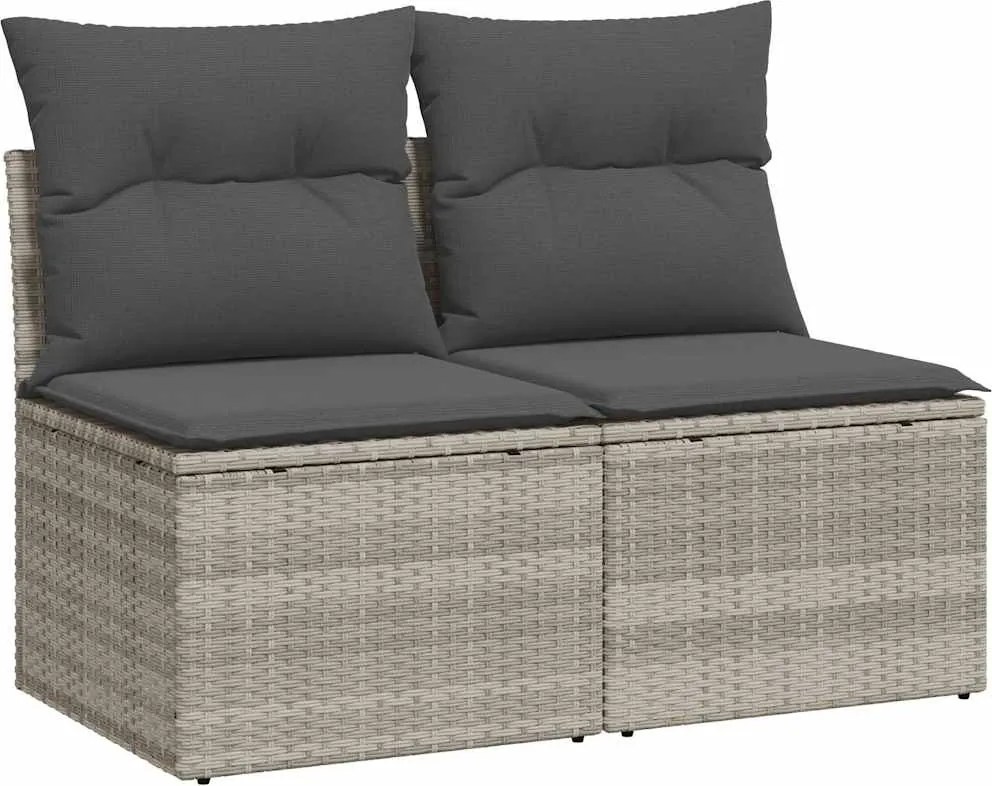 vidaXL 2 részes világosszürke polyrattan akácfa ülőgarnitúra párnákkal