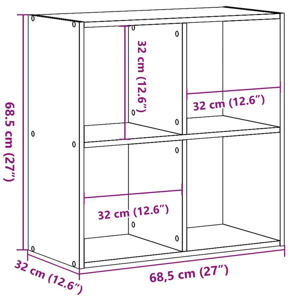 betonszürke szerelt fa könyvespolc 68,5 x 32 x 68,5 cm