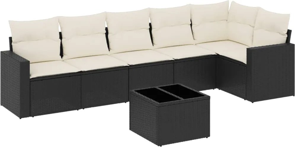 vidaXL 7 részes fekete polyrattan kerti ülőgarnitúra párnával