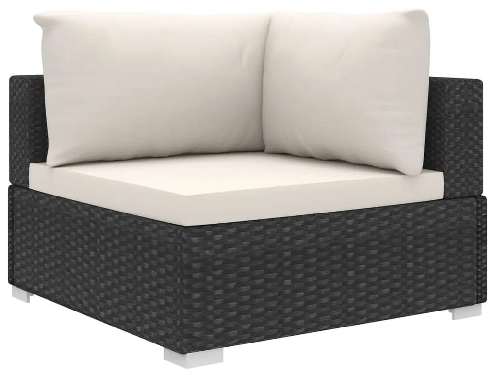 4 részes fekete polyrattan kertibútor-garnitúra párnákkal