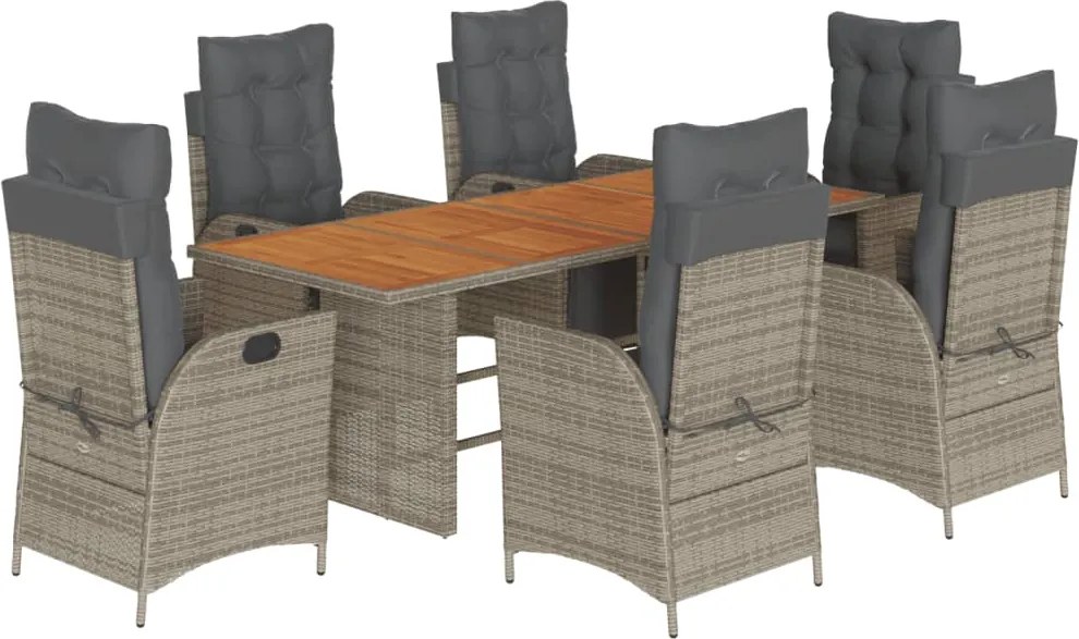 vidaXL 7 részes szürke polyrattan kerti étkezőgarnitúra párnával