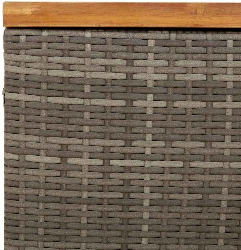 Szürke Polyrattan És Akácfa Kerti Tárolóláda 110 X 55 X 63 Cm