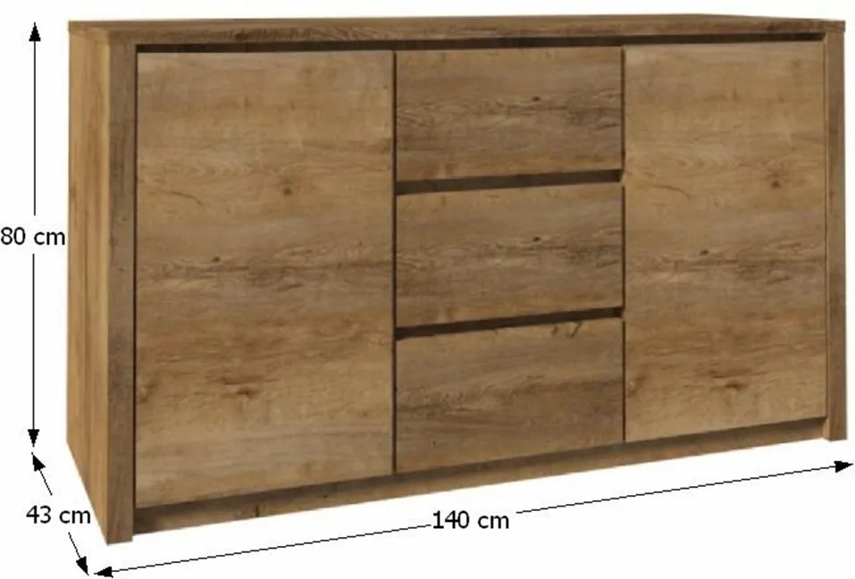 komód, sötét tölgy lefkas, MONTANA K2DP