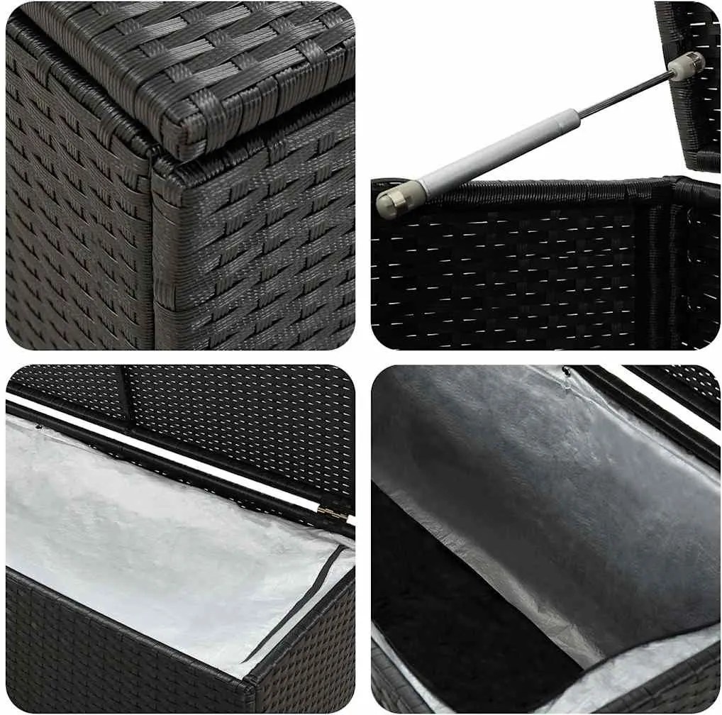 Fekete Polyrattan Kerti Tárolóláda 180 X 90 X 70 Cm