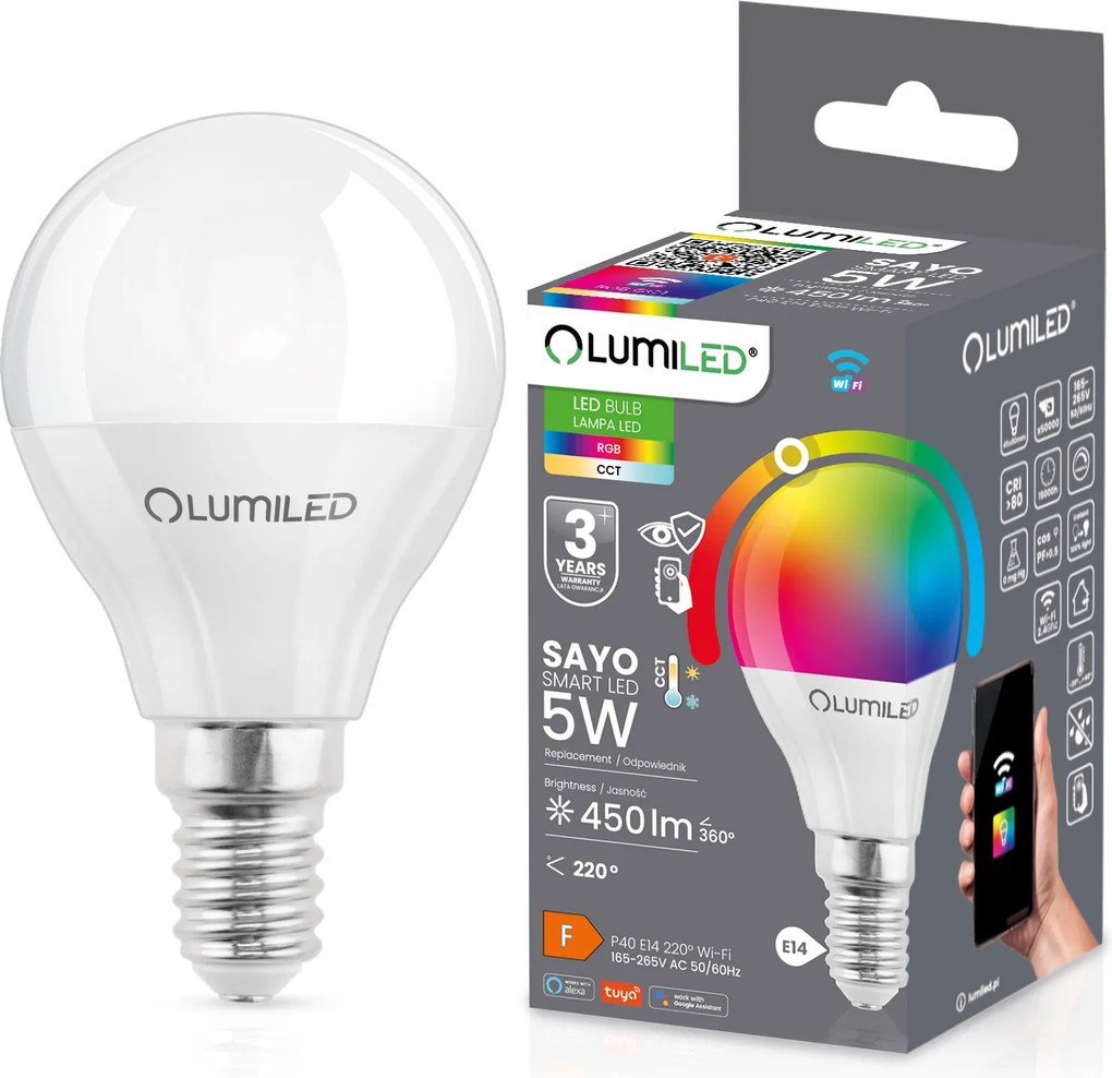 Led izzó E14 P40 5W=40W Tuya Rgb Cct Tompítható Intelligens WiFi Smart