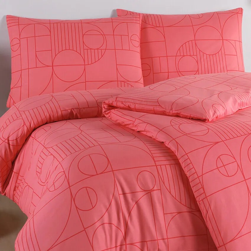 BedTex pamut ágynemét Geo Sunset Coral, 140 x 220 cm, 70 x 90 cm, 140 x 220 cm, 70 x 90 cm