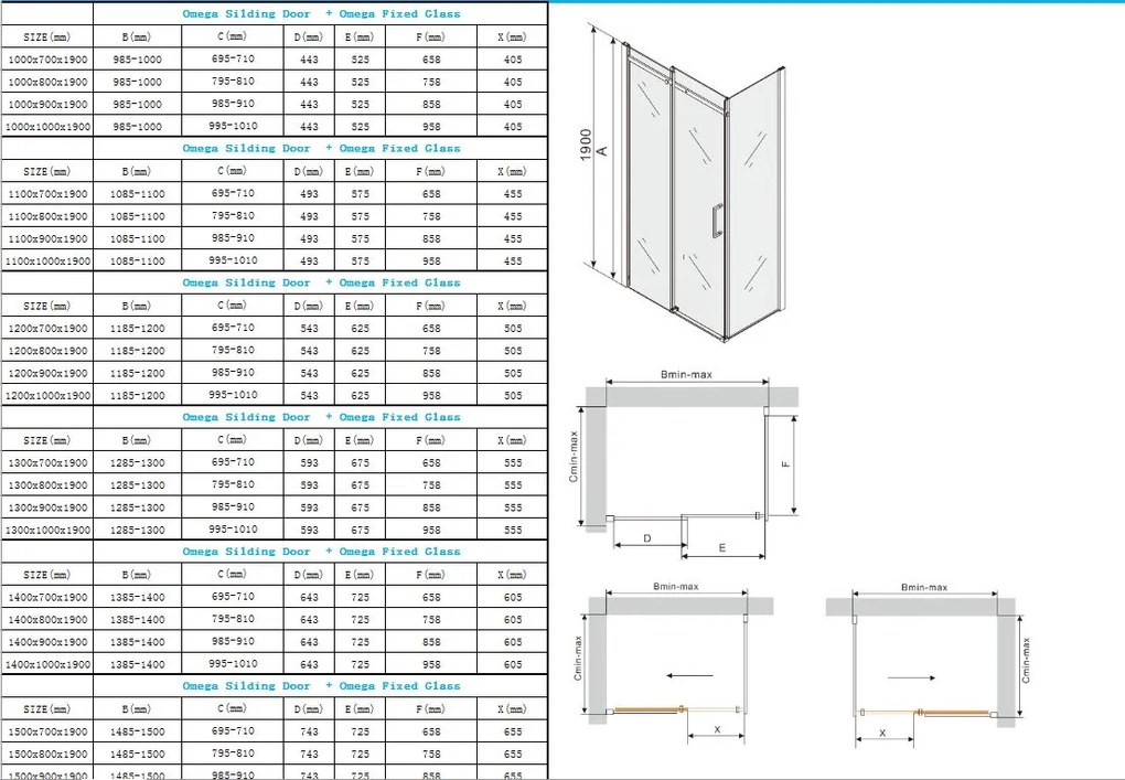 Mexen Omega zuhany 150x70cm, 8mm üveg, fekete profil-átlátszó üveg, 825-150-070-70-00