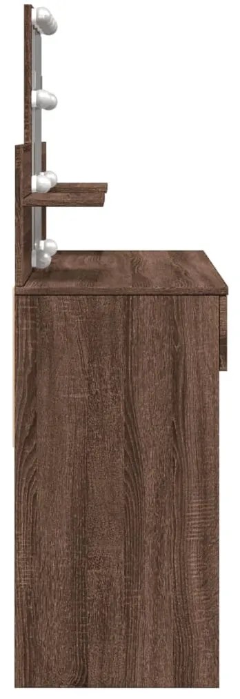barna tölgy színű fésülködőasztal LED-del 100 x 40 x 130 cm