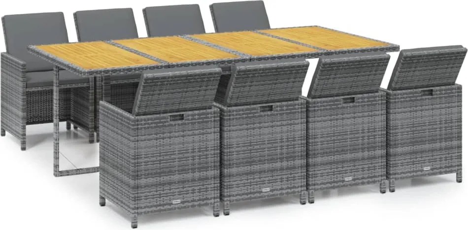 vidaXL 9 részes szürke polirattan kerti étkezőgarnitúra párnákkal