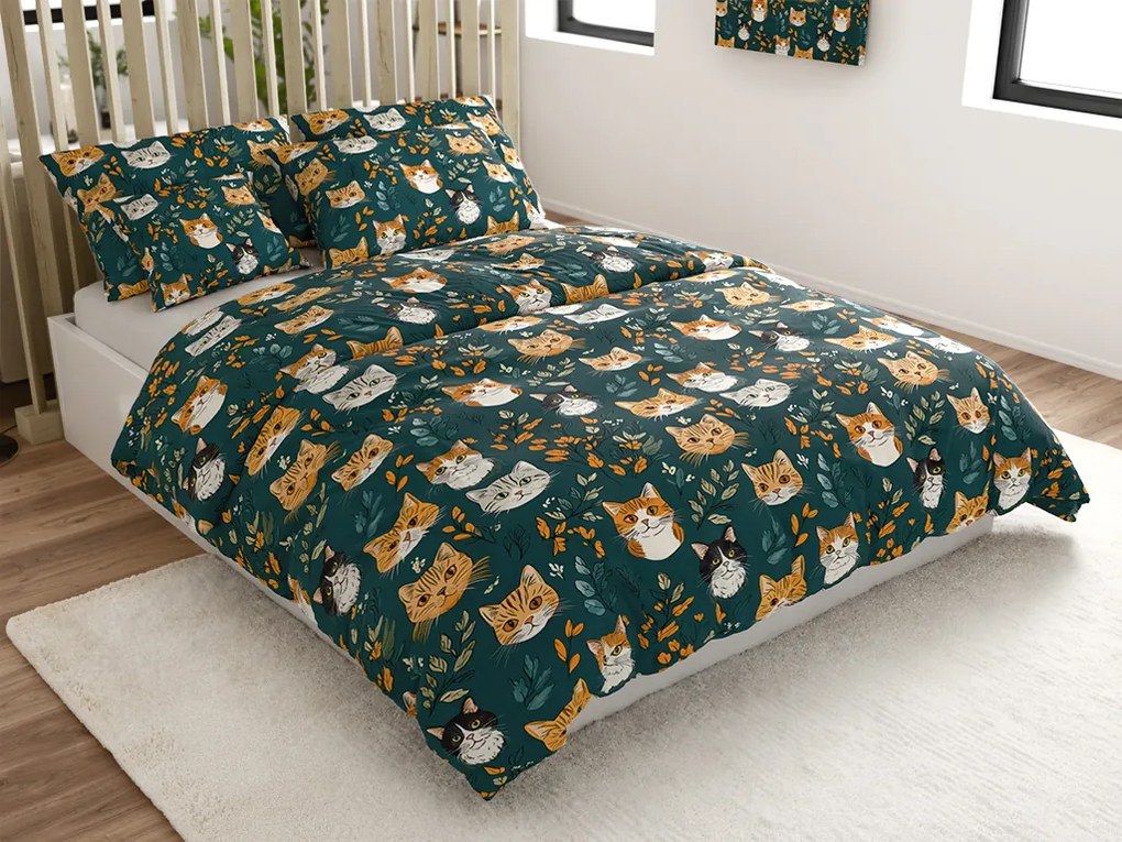 Pamut ágynemű CATTAMI POLY sötétzöld Ágyneműhuzat mérete: 70 x 90 cm | 140 x 220 cm