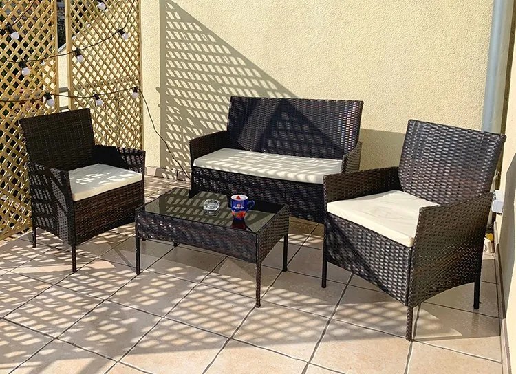 Modern kerti rattan ülőgarnitúra asztallal