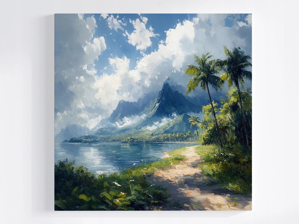 Vászonkép Canvas Tájkép Hawaii Hegyek Csúcsok Óceán Tengerpart Pálmafák 40x40