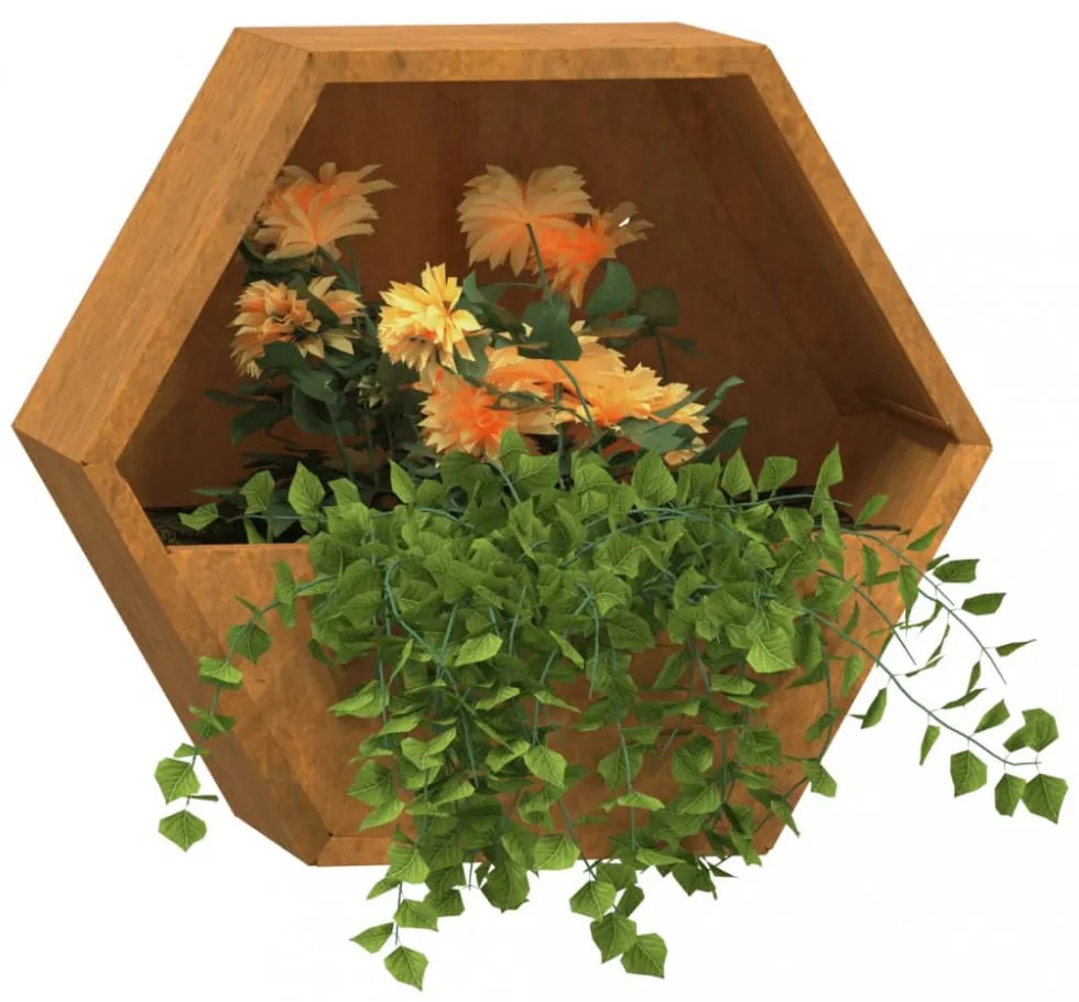 2 db rozsda színű corten acél fali növénytartó 30 x 10 x 25 cm