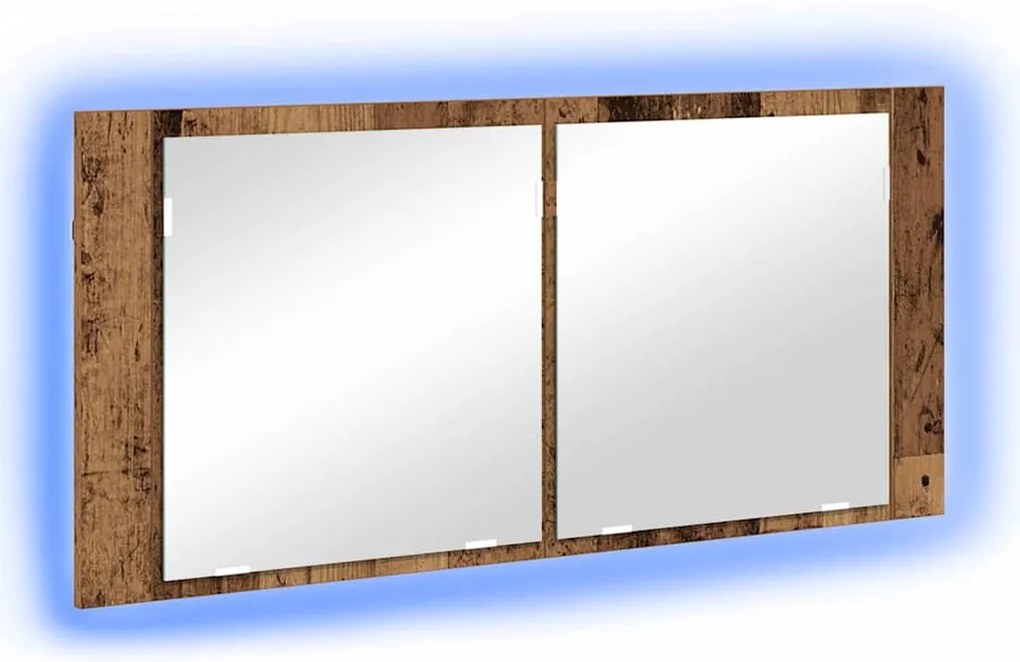 LED Tükörszekrény polcokkal Régi fa 100 x 12 x 45 cm Faanyag