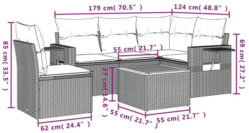 6 részes bézs polyrattan kerti ülőgarnitúra párnával