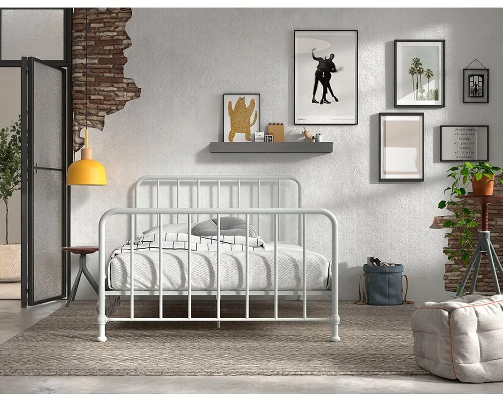 Fehér fém franciaágy ágyráccsal 140x200 cm BRONXX – Vipack