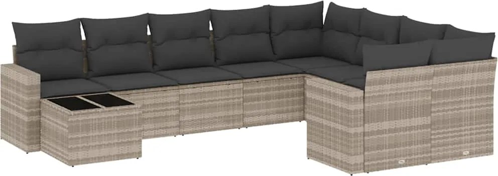 vidaXL 10 részes világosszürke polyrattan kerti ülőgarnitúra párnákkal