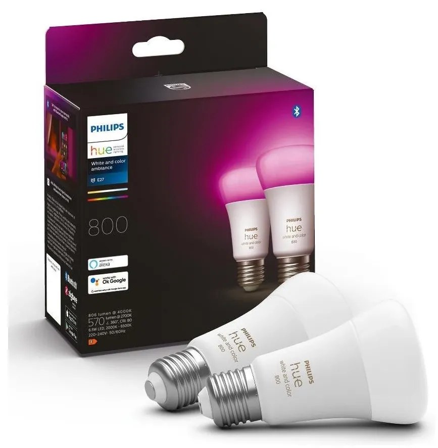Philips KÉSZLET 2x LED Dimmelhető izzó Philips Hue WACA A60 E27/6,5W/230V 2000-6500K P4645