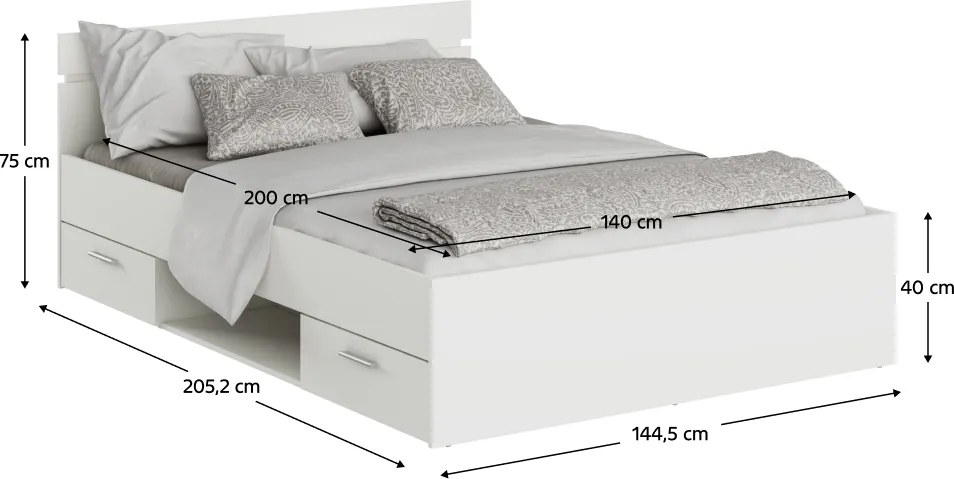 Ágykeret, 140x200, fehér, MICHIGAN NEW