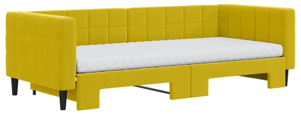 sárga kihúzható bársony heverő matraccal 90 x 200 cm