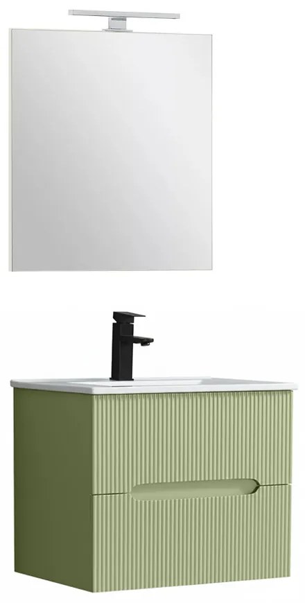 Trent Fürdőszobabútor 60 cm kerámia mosdóval (2 fiókos) tükörrel 60x80 cm világoszöld