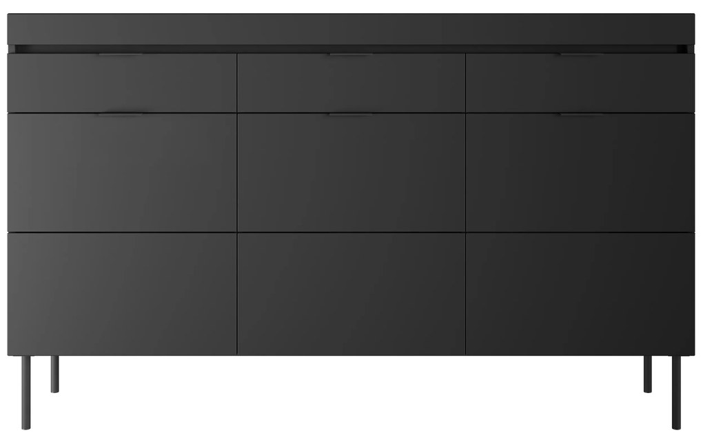 Sentia komód 157 cm, háromajtós három fiókkal - fekete / fekete