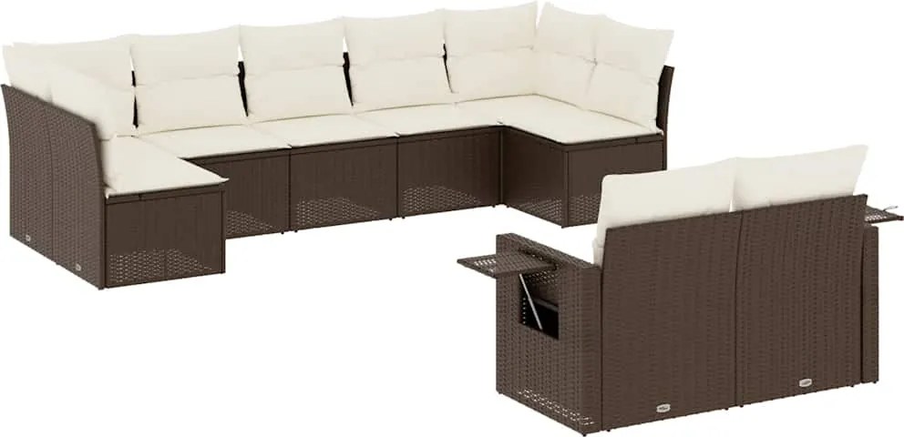 vidaXL 9 részes barna polyrattan kerti ülőgarnitúra párnákkal