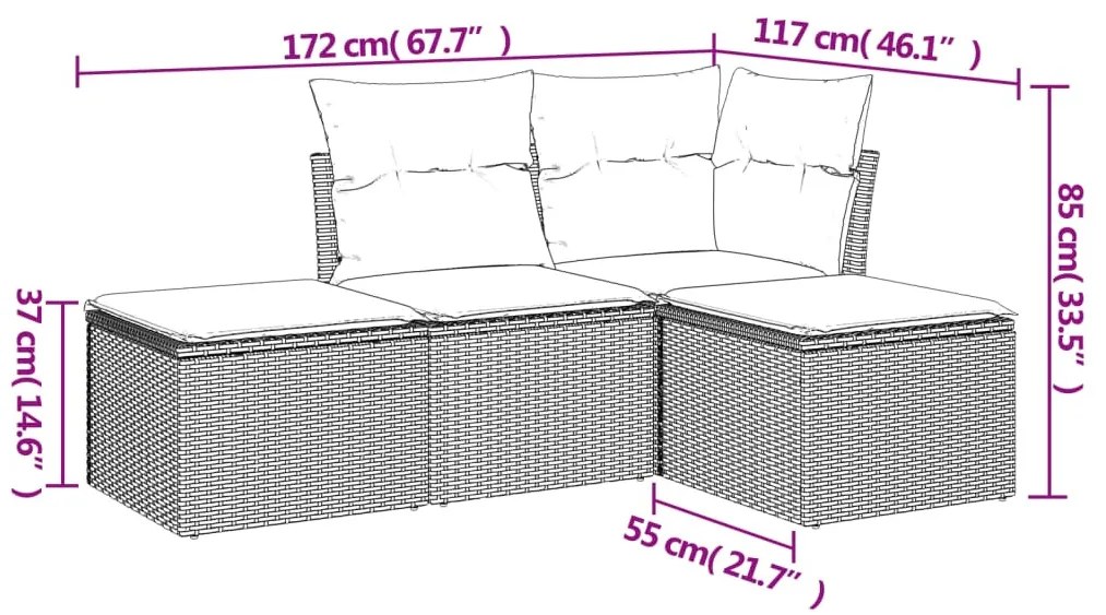 4 részes bézs polyrattan kerti ülőgarnitúra párnákkal