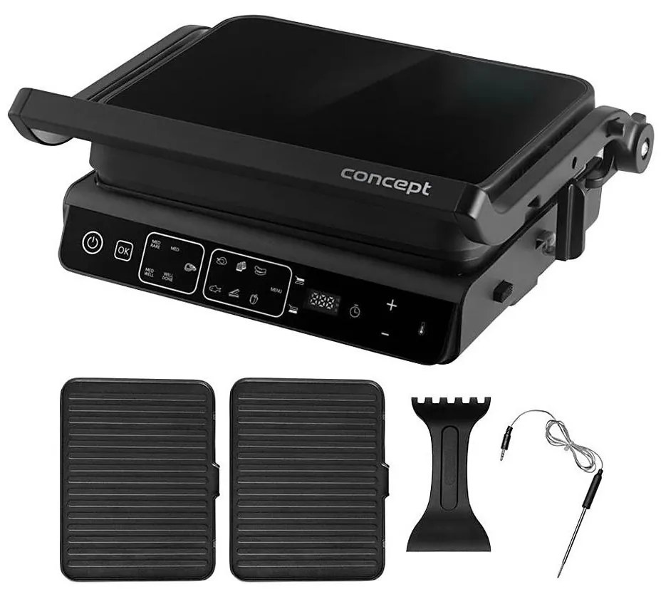 Concept ge3600 - Kontaktgrill mit Temperatursensor GLASS 2000W/230V schwarz
